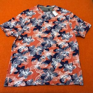 Report Collection orange and navy blue 100% cotton floral t-shirt NWT